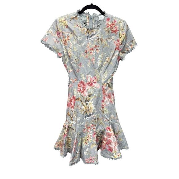 Zimmermann Floral Lace-UpโBack Mini Dress, Size 6 US - Picture 9 of 16